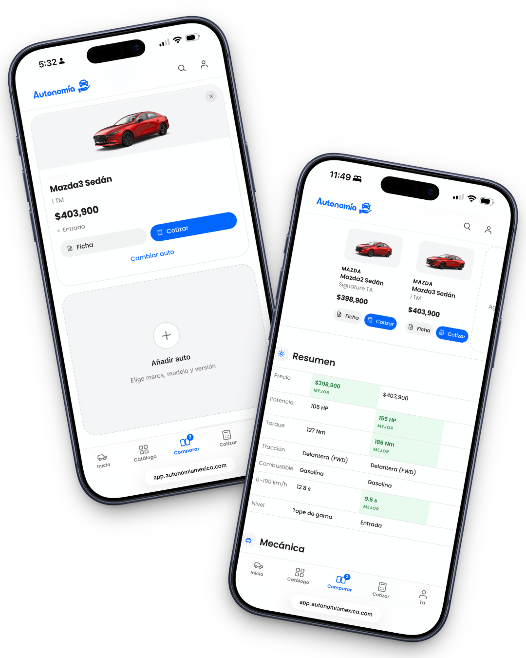 Vista previa del comparador Autonomía en móvil