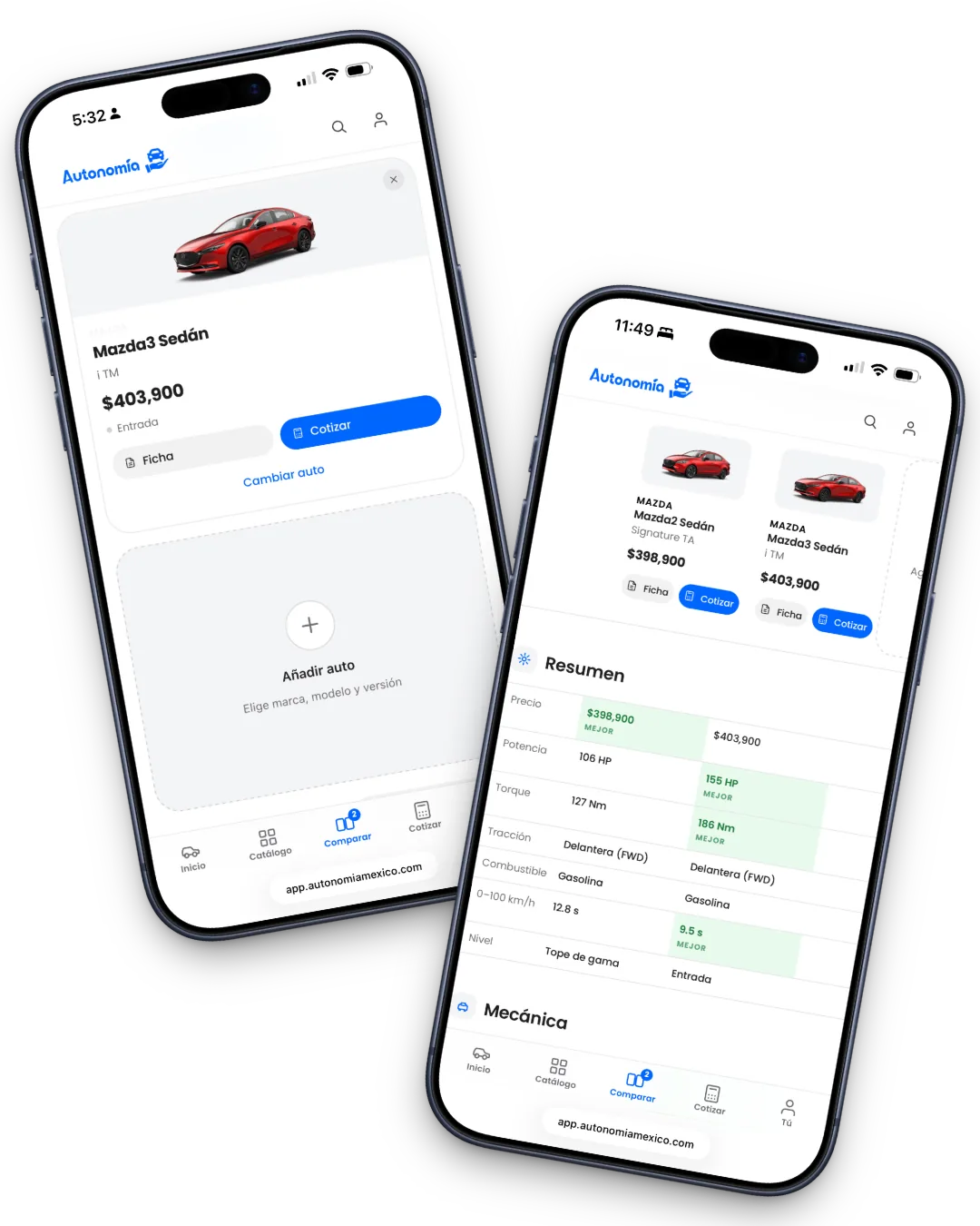 Vista previa del comparador Autonomía en móvil